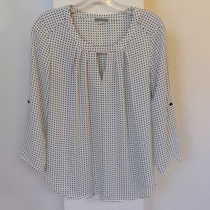 Pleione white with black squares 3/4 sleeves blouse, size small